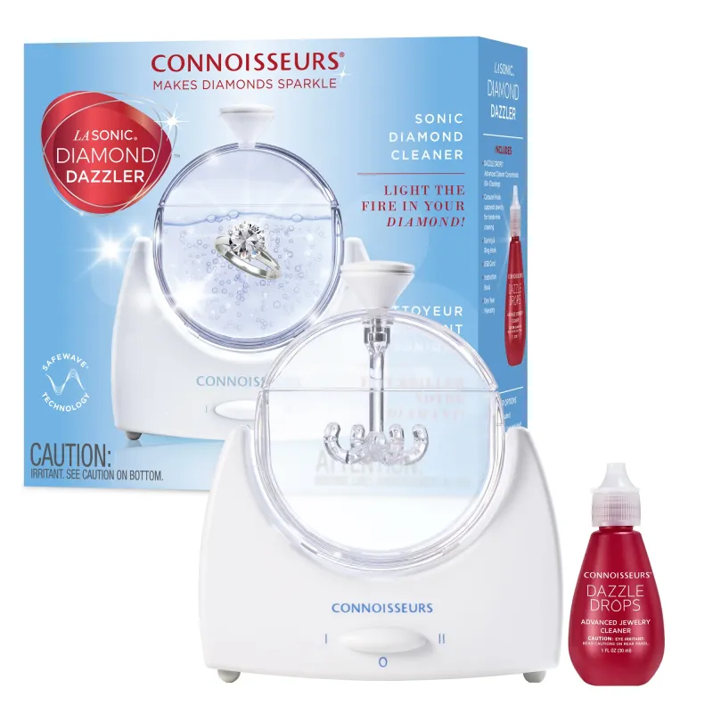 Connoisseurs LaSonic Diamond Dazzler, Personal-Sized Sonic Cleaner Machine for Diamond Rings and Things, Including Dazzle Drops