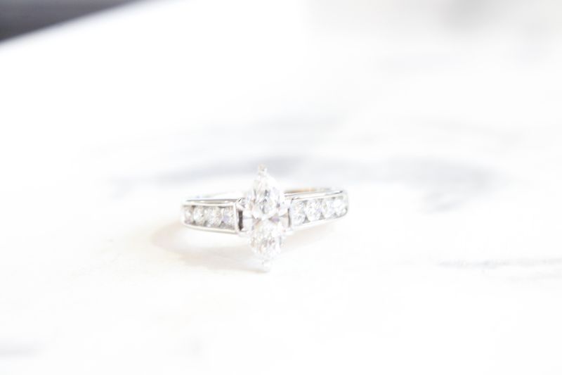 18kt White Gold 1.61ct MarquiseChannel Set Ring Mounting, 1.02ct Lab Grown Marquise, 8 Round at .59ct