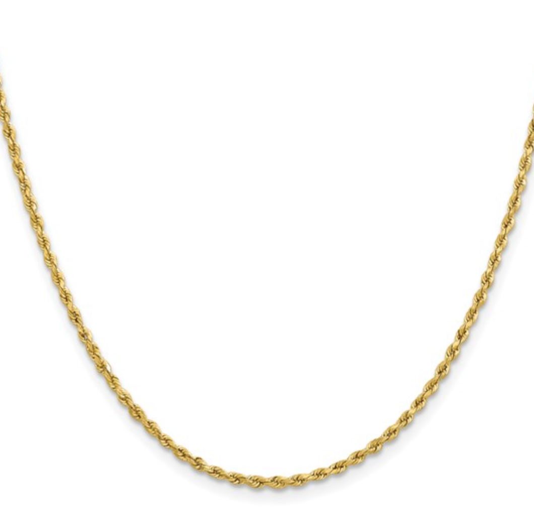 10k Yellow Gold 2mm 22in. Lightweight Rope Chain 