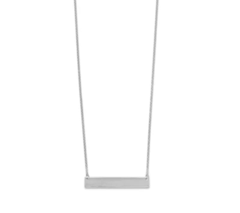 Sterling Silver Engravable Bar Necklace 16in. w/ 2in. Extender