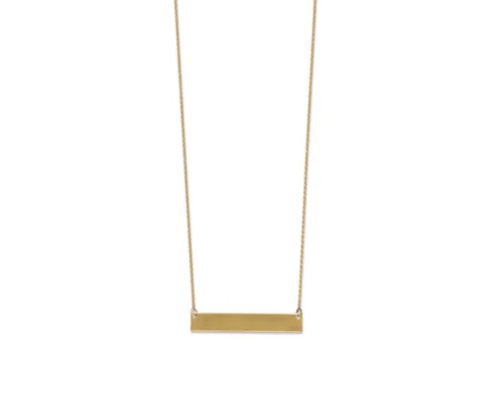 14kt Gold Plated Engravable Bar Necklace 16in. w/ 2in. Extender