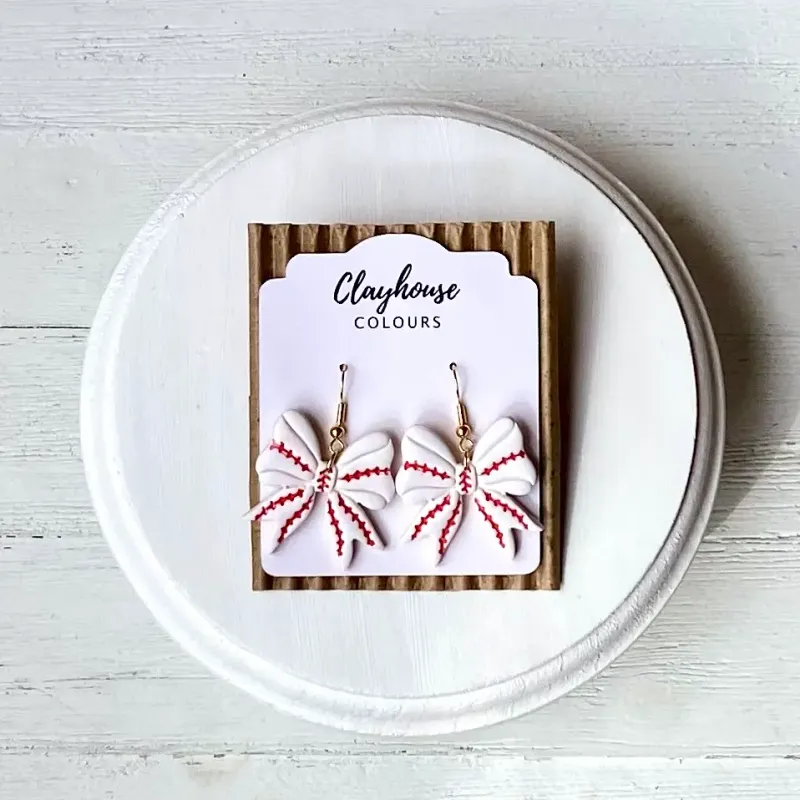 Gold Plated Baseball Bow Clay Earrings Gold Plated Baseball Bow Clay Earrings