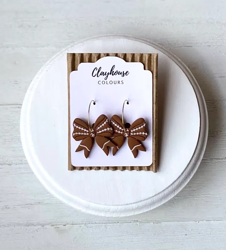 Gold Plated Football Bow Clay Earrings Gold Plated Football Bow Clay Earrings