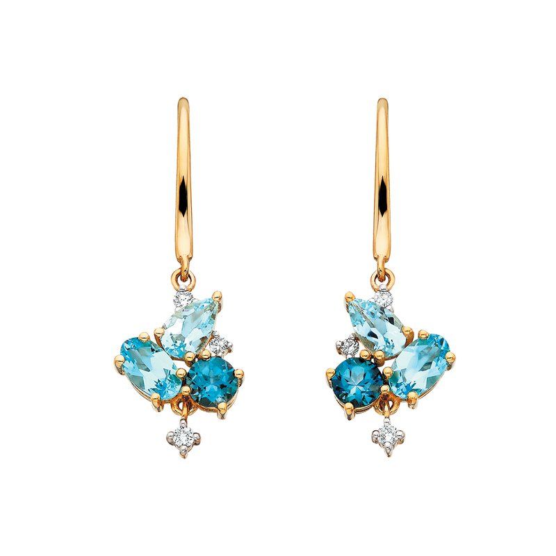 14K Yellow Gold London, Swiss, and sky blue topaz gemstones with .07tw diamonds Earrings 14K Yellow Gold London, Swiss, and sky blue topaz gemstones with .07tw diamonds Earrings