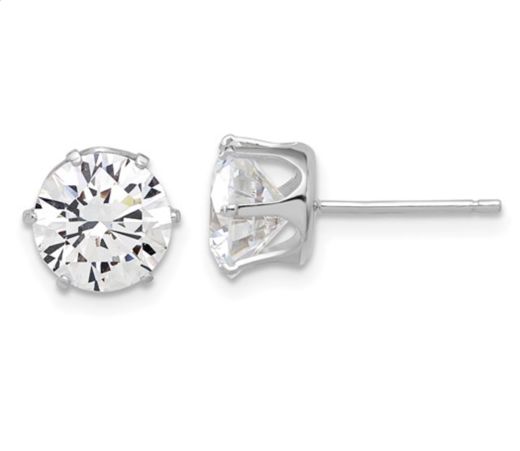 Sterling Silver Rhodium-Plated 8mm CZ Post Earrings Sterling Silver Rhodium-Plated 8mm CZ Post Earrings
