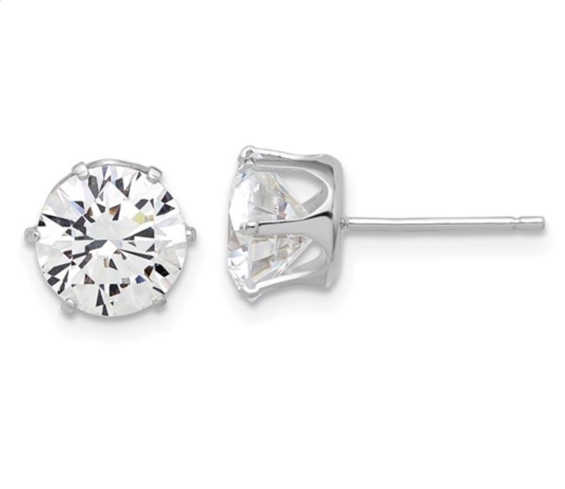 Sterling Silver Rhodium-Plated 8mm CZ Post Earrings Sterling Silver Rhodium-Plated 8mm CZ Post Earrings