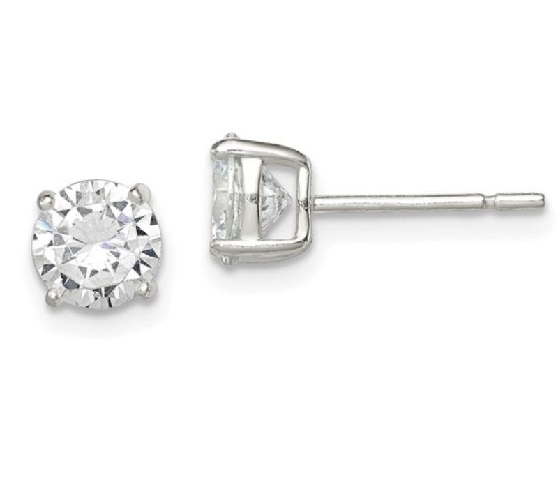 Sterling Silver 6mm Round Basket CZ Stud Earrings Sterling Silver 6mm Round Basket CZ Stud Earrings