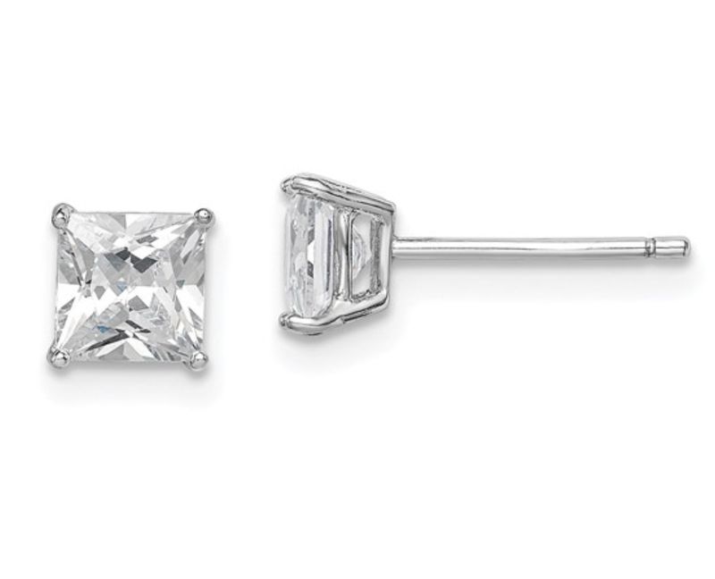 Sterling Silver Rhodium-Plated Polished Square 5mm CZ stud Earrings Sterling Silver Rhodium-Plated Polished Square 5mm CZ stud Earrings