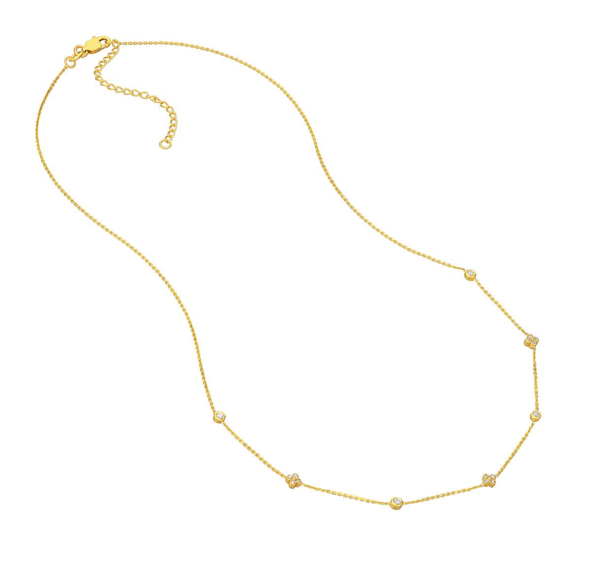 14k Yellow Gold Alternating Clover and Round Bezel 1/6 Total ct Diamond Necklace 14k Yellow Gold Alternating Clover and Round Bezel 1/6 Total ct Diamond Necklace