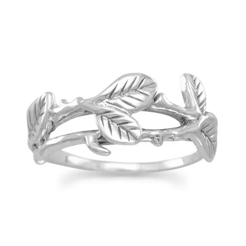 Sterling Silver Oxidized Leaf Design Ring, Size 6 Sterling Silver Oxidized Leaf Design Ring, Size 6