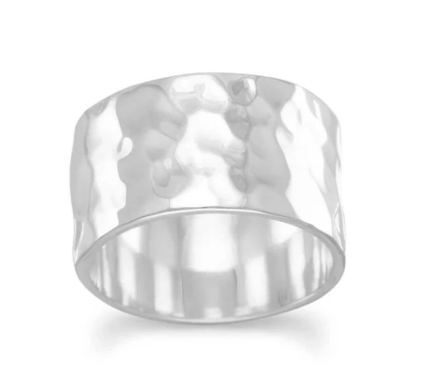 Sterling Silver 11mm Hammered Band Ring, Size 7 Sterling Silver 11mm Hammered Band Ring, Size 7