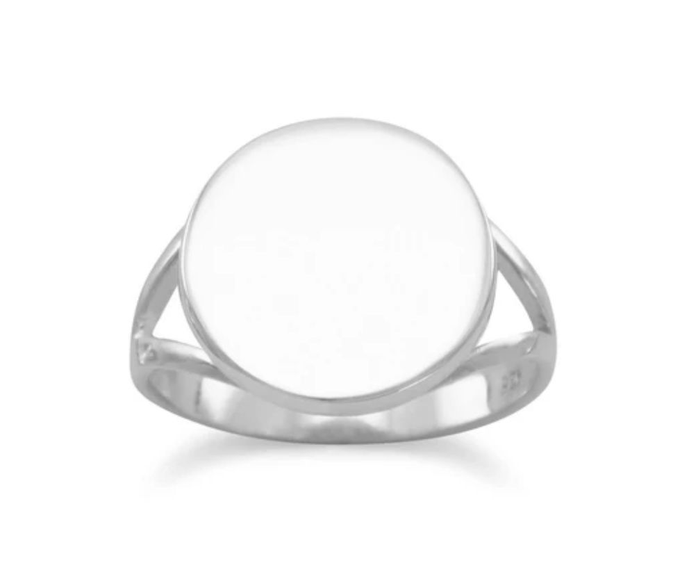 Sterling Silver Round Engravable Ring w/ "V" Band, Size 6 Sterling Silver Round Engravable Ring w/ "V" Band, Size 6