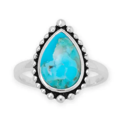Sterling Silver Oxidized Turquoise Bead Edge Ring Sterling Silver Oxidized Turquoise Bead Edge Ring