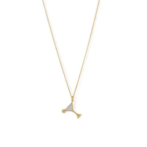 14 Karat Gold Plated CZ Martini Charm Necklace 14 Karat Gold Plated CZ Martini Charm Necklace