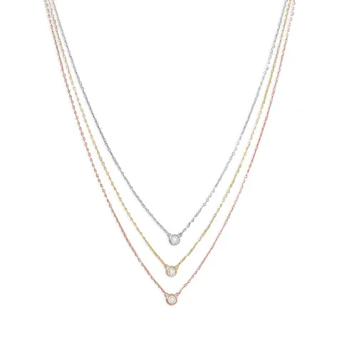 Graduated Tri Tone Necklace with CZs Graduated Tri Tone Necklace with CZs
