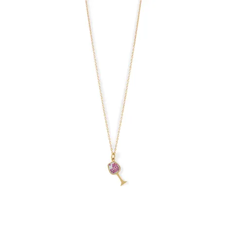 14 Karat Gold Plated CZ Red Wine Glass Charm Necklace 14 Karat Gold Plated CZ Red Wine Glass Charm Necklace