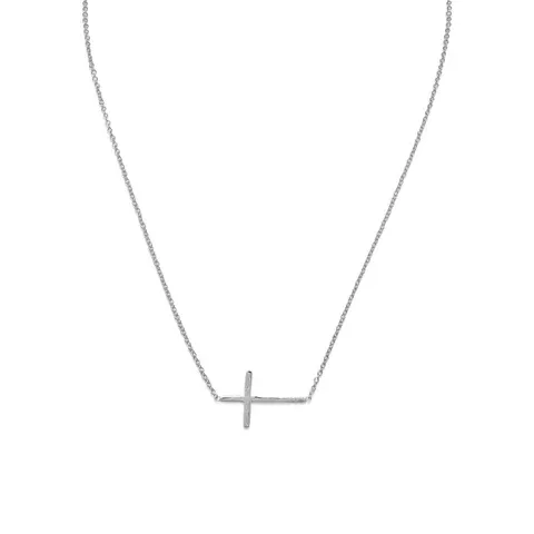 16" + 2" Sterling Silver Rhodium Plated Polished Sideways Cross Necklace 16" + 2" Sterling Silver Rhodium Plated Polished Sideways Cross Necklace