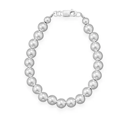 7mm Graduated Sterling Silver Bead Strand, 7in. 7mm Graduated Sterling Silver Bead Strand, 7in.