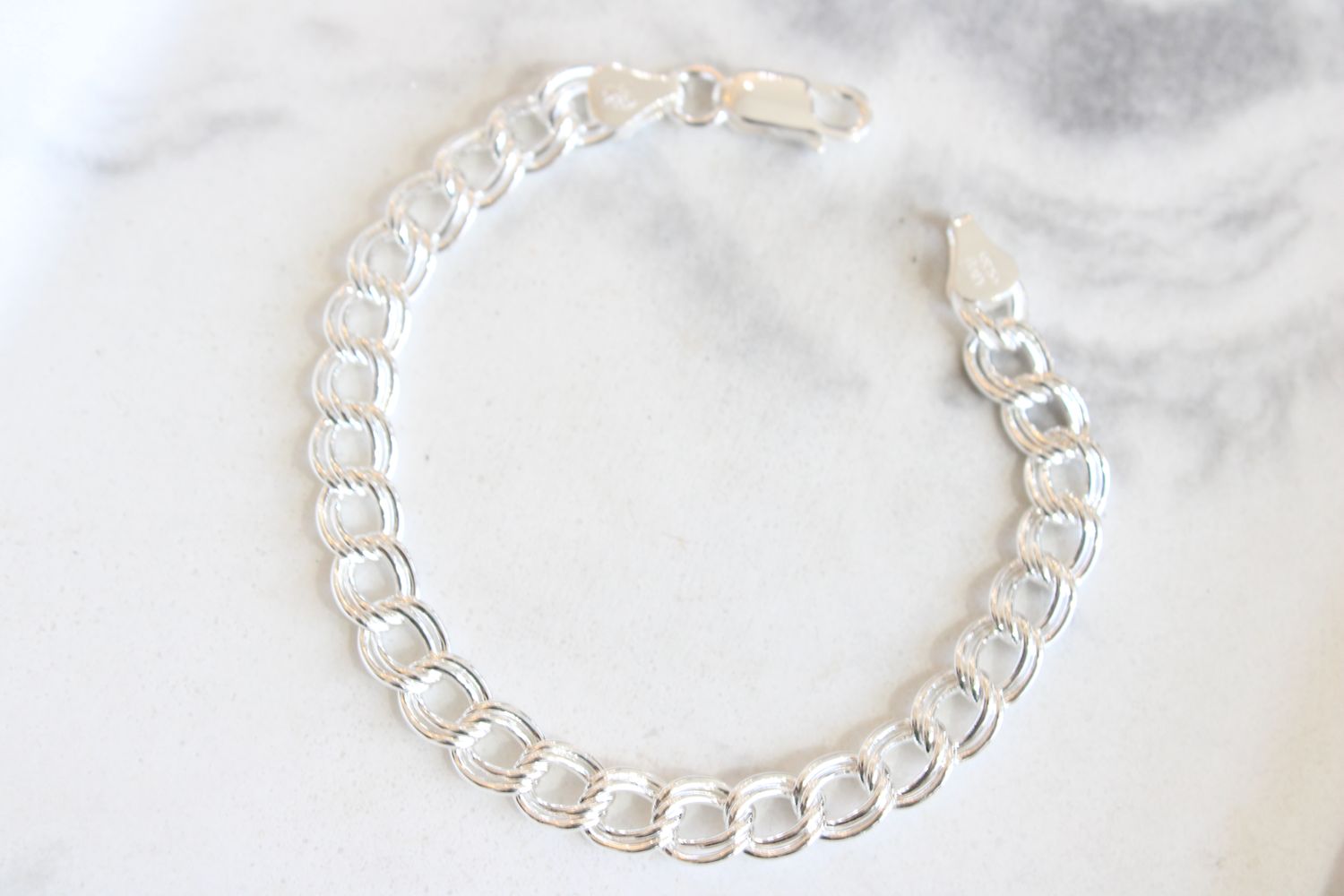 Sterling Silver 7mm Double Link Charm Bracelet, 7in Sterling Silver 7mm Double Link Charm Bracelet, 7in