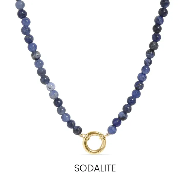 Semi Precious Natural Sodalite Charm Keeper Necklace Semi Precious Natural Sodalite Charm Keeper Necklace