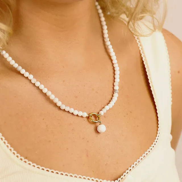 Semi Precious Natural Howlite Charm Keeper Necklace Semi Precious Natural Howlite Charm Keeper Necklace