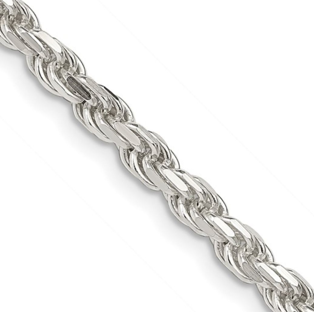 Sterling Silver 3.75mm Diamond Cut Rope Chain 20 inch Sterling Silver 3.75mm Diamond Cut Rope Chain 20 inch