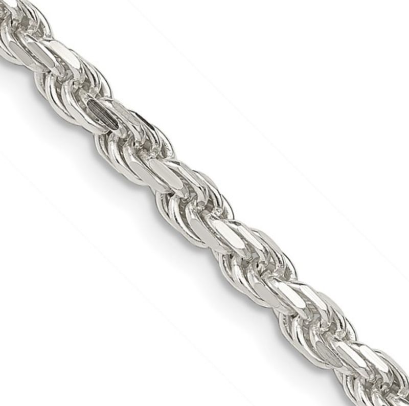 Sterling Silver 3.75mm Diamond Cut Rope Chain 20 inch Sterling Silver 3.75mm Diamond Cut Rope Chain 20 inch