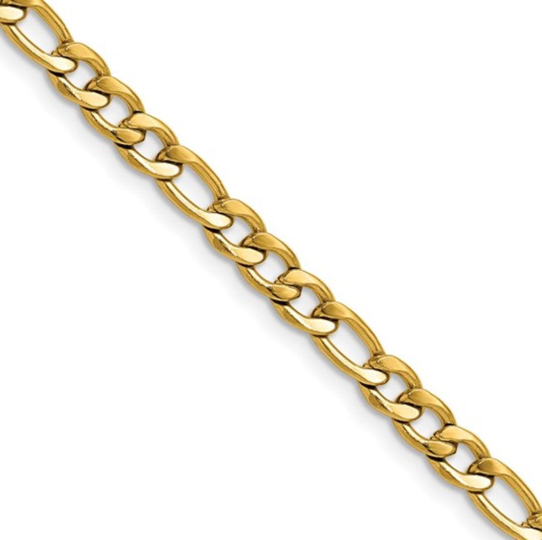 Stainless Steel Polished Yellow IP Plated 4.5mm Figaro Chain 18 inch Stainless Steel Polished Yellow IP Plated 4.5mm Figaro Chain 18 inch
