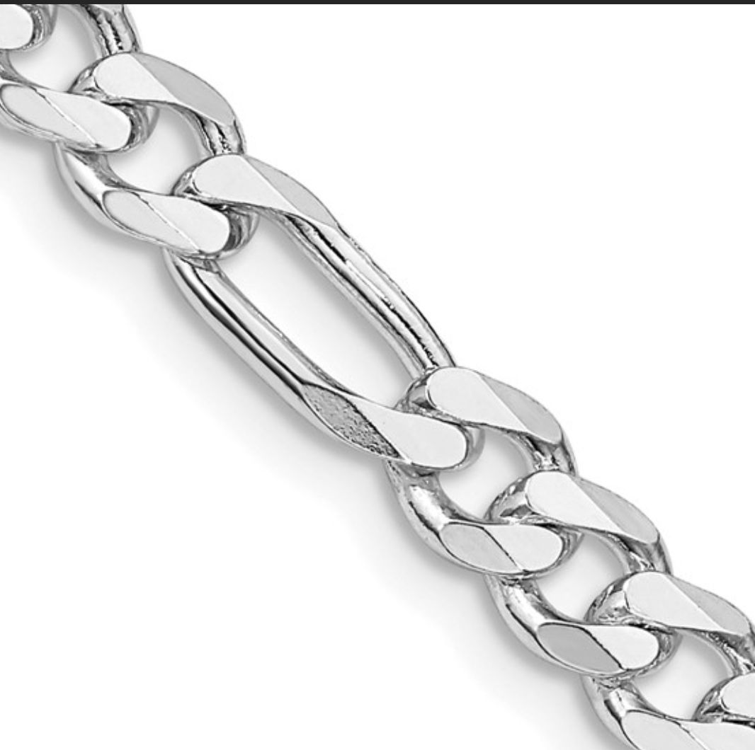 Sterling Silver Rhodium Plated 5.2mm Figaro Chain 22 inch Sterling Silver Rhodium Plated 5.2mm Figaro Chain 22 inch