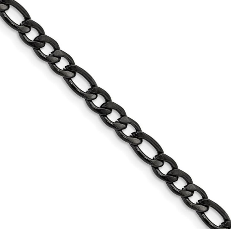 Stainless Steel Polished Black IP Plated 4.5mm 18inch Figaro Chain Stainless Steel Polished Black IP Plated 4.5mm 18inch Figaro Chain