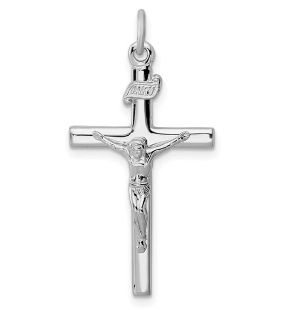 Sterling Silver Platinum-plated INRI Crucifix Pendant Sterling Silver Platinum-plated INRI Crucifix Pendant