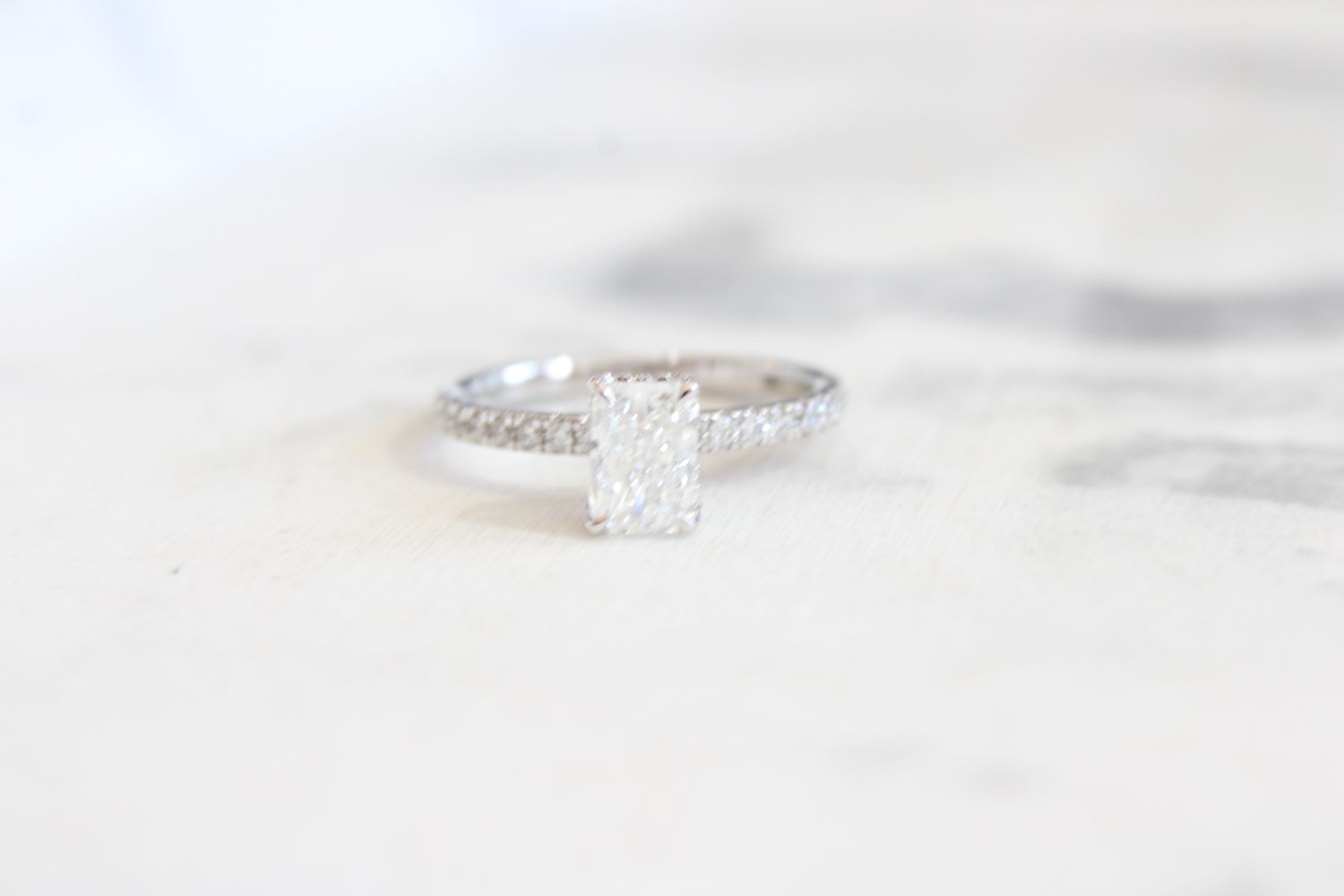 14K White Gold Radiant Cut Lab Grown 1.33Ct Diamond Ring with 45 .36ctw Side Stones 14K White Gold Radiant Cut Lab Grown 1.33Ct Diamond Ring with 45 .36ctw Side Stones