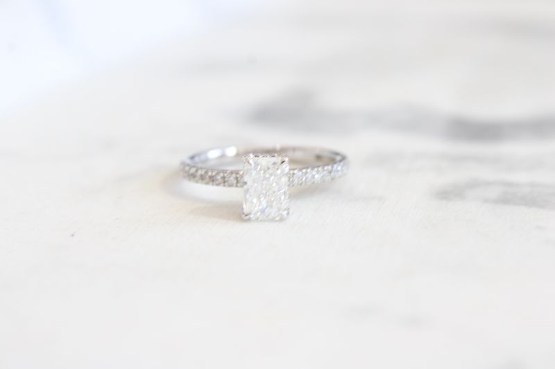 14K White Gold Radiant Cut Lab Grown 1.33Ct Diamond Ring with 45 .36ctw Side Stones 14K White Gold Radiant Cut Lab Grown 1.33Ct Diamond Ring with 45 .36ctw Side Stones