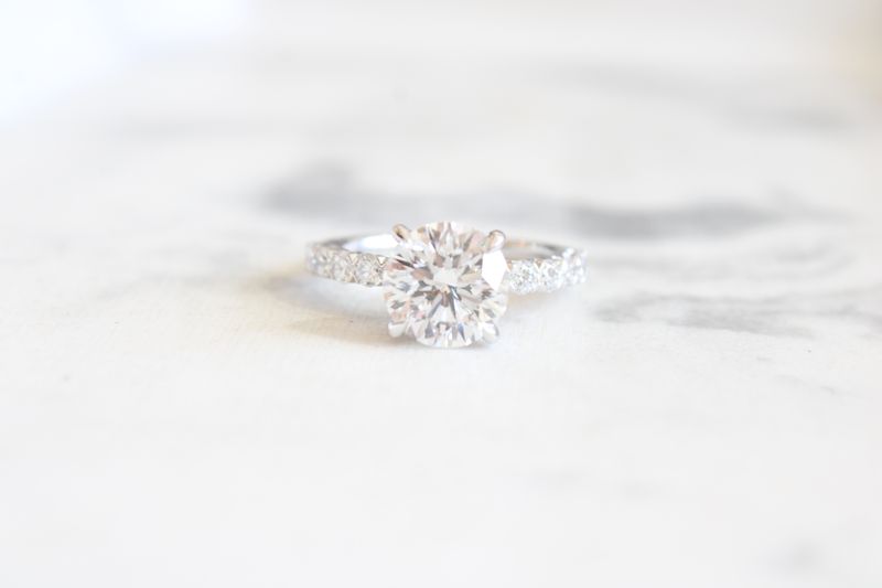 Platinum Lab Grown 3ct Round Diamond Halo Engagement Ring with .98 tcw on Band and Halo Platinum Lab Grown 3ct Round Diamond Halo Engagement Ring with .98 tcw on Band and Halo