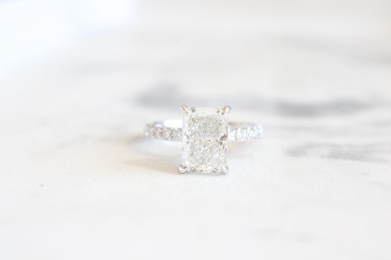 14K White Gold Lab Grown Radiant 3ct Diamond on Diamond Band With Halo .63ct Engagement Ring 14K White Gold Lab Grown Radiant 3ct Diamond on Diamond Band With Halo .63ct Engagement Ring