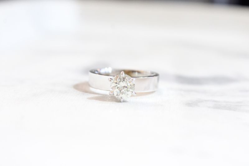 10K White Gold 1ct Round on 4mm Flat Band Diamond Ring 10K White Gold 1ct Round on 4mm Flat Band Diamond Ring