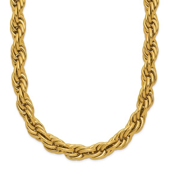 Stainless Steel Polished Yellow IP-plated 6mm Rope Chain 24 inch Necklace Stainless Steel Polished Yellow IP-plated 6mm Rope Chain 24 inch Necklace