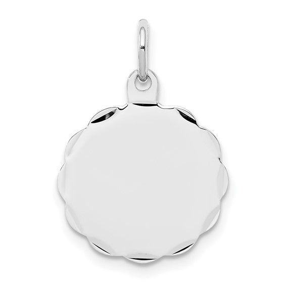 Sterling Silver Rh-plt Engraveable Polished Front/Satin Back Disc Charm Sterling Silver Rh-plt Engraveable Polished Front/Satin Back Disc Charm