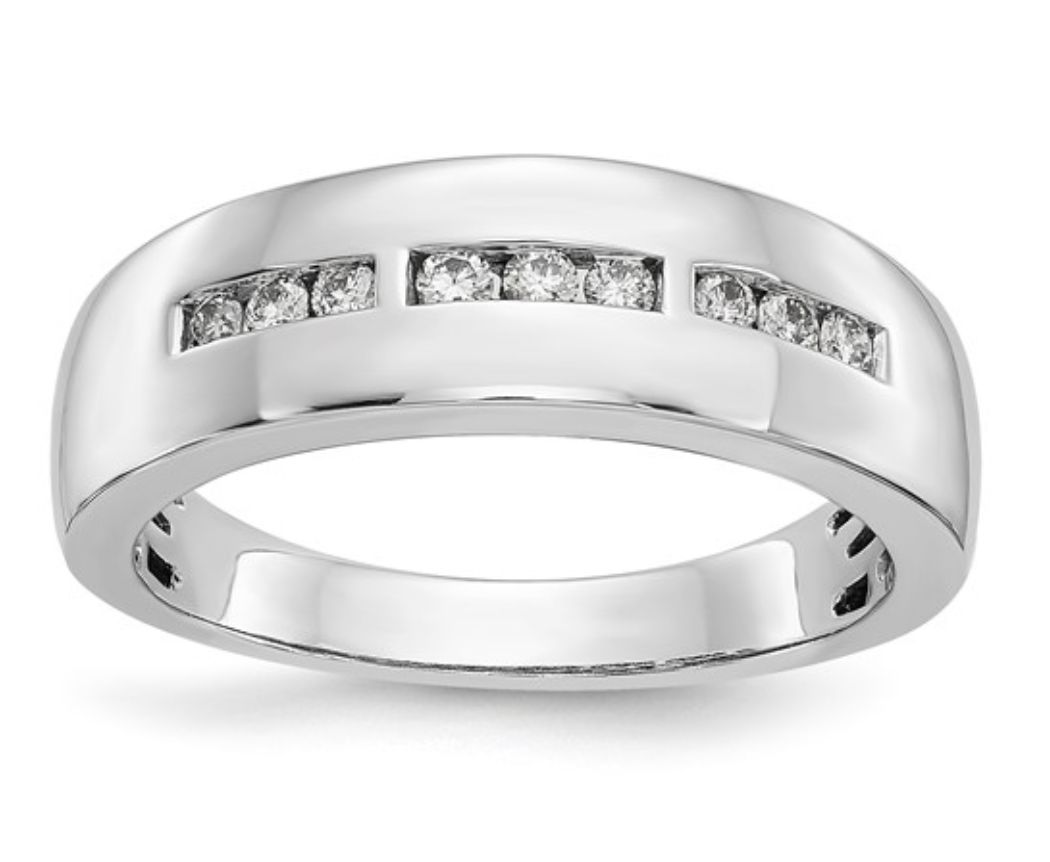10K White Gold Polished Diamond Men's Band 10K White Gold Polished Diamond Men's Band