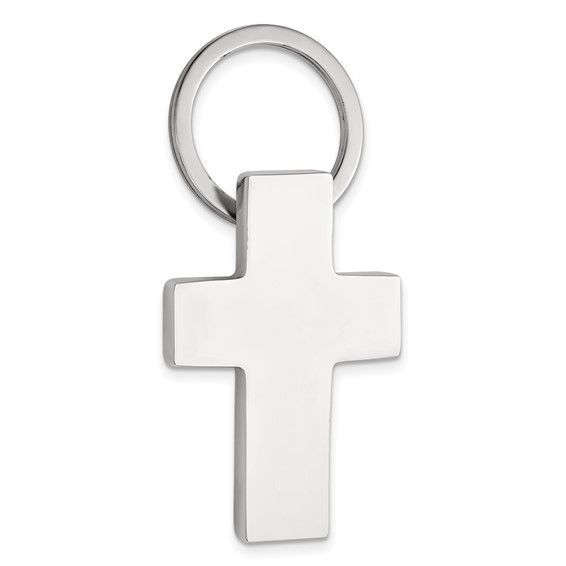 Polished Nickel-plated Engravable Cross Key Ring Polished Nickel-plated Engravable Cross Key Ring