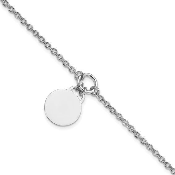 Sterling Silver Rhodium-plated Engravable Disc with 1in ext Bracelet Sterling Silver Rhodium-plated Engravable Disc with 1in ext Bracelet