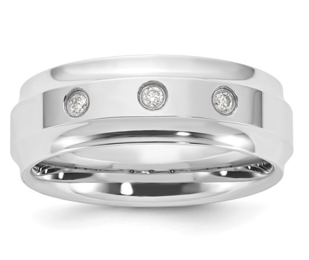 Cobalt Polished Beveled Edge Triple Diamond 8mm Men's Band Cobalt Polished Beveled Edge Triple Diamond 8mm Men's Band