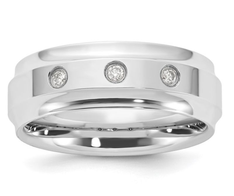 Cobalt Polished Beveled Edge Triple Diamond 8mm Men's Band Cobalt Polished Beveled Edge Triple Diamond 8mm Men's Band