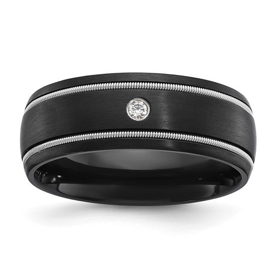 Chisel Black Zirconium Brushed with CZ 8mm Band Chisel Black Zirconium Brushed with CZ 8mm Band