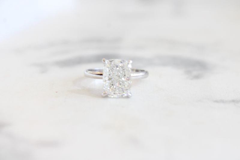 14kt White Gold Lab Grown 3.08ct Cushion Diamond Engagement with .10ct Hidden Halo 14kt White Gold Lab Grown 3.08ct Cushion Diamond Engagement with .10ct Hidden Halo