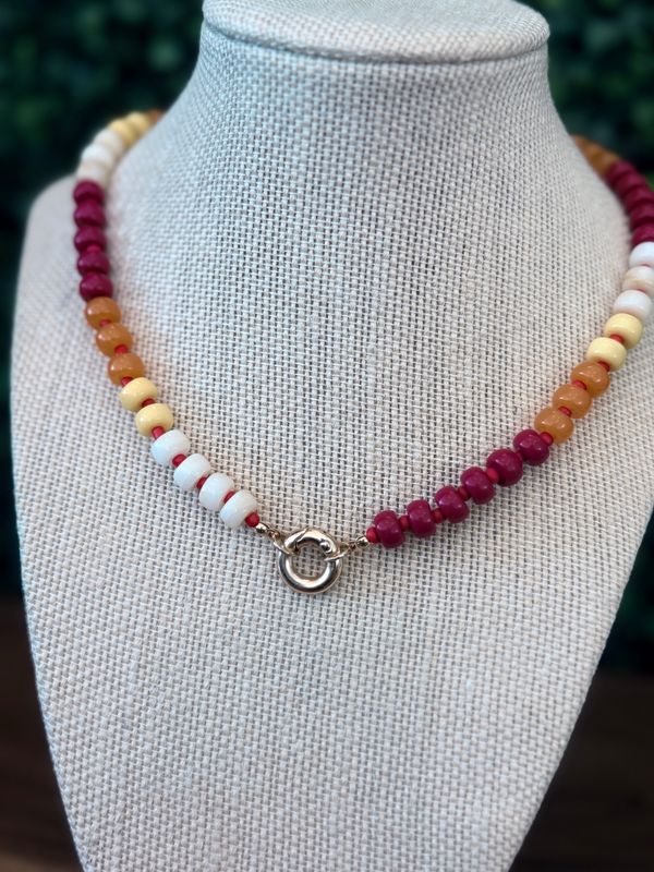 Beaded Necklace w/ Charm Connecter Clasp (Red Orange Yellow Cream) Beaded Necklace w/ Charm Connecter Clasp (Red Orange Yellow Cream)