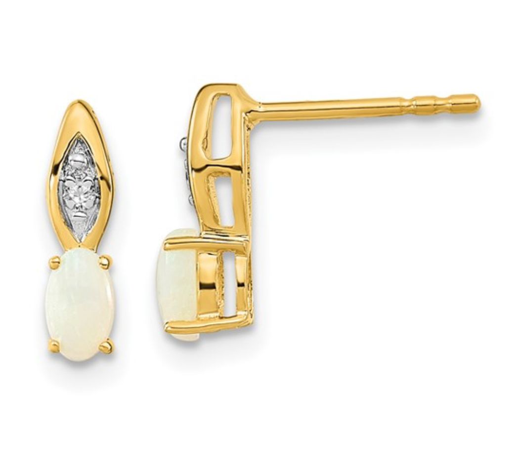 14k Opal and Diamond Post Earrings 14k Opal and Diamond Post Earrings