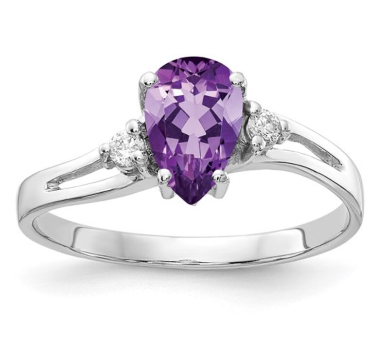 14k White Gold 7x5mm Pear Amethyst Diamond ring 14k White Gold 7x5mm Pear Amethyst Diamond ring
