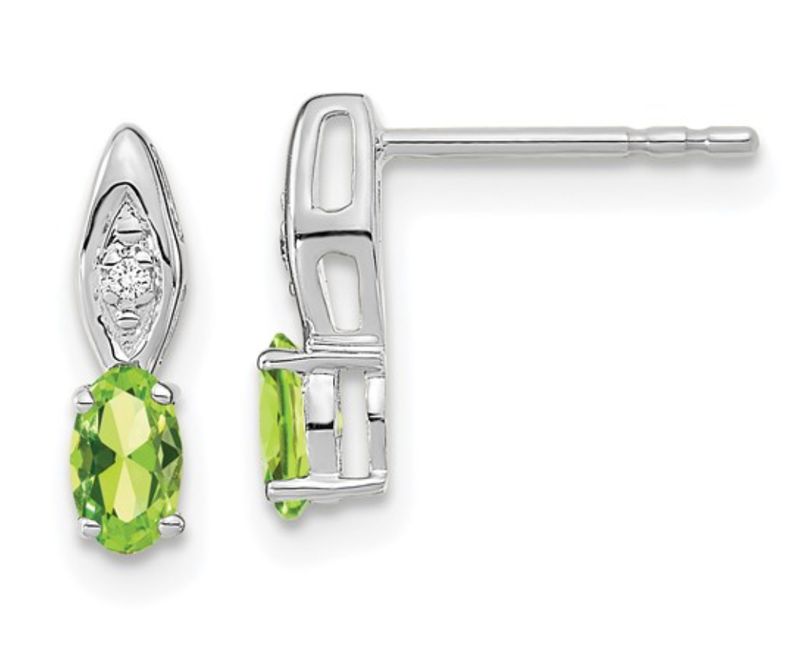 14k White Gold Peridot and Diamond Post Earrings 14k White Gold Peridot and Diamond Post Earrings