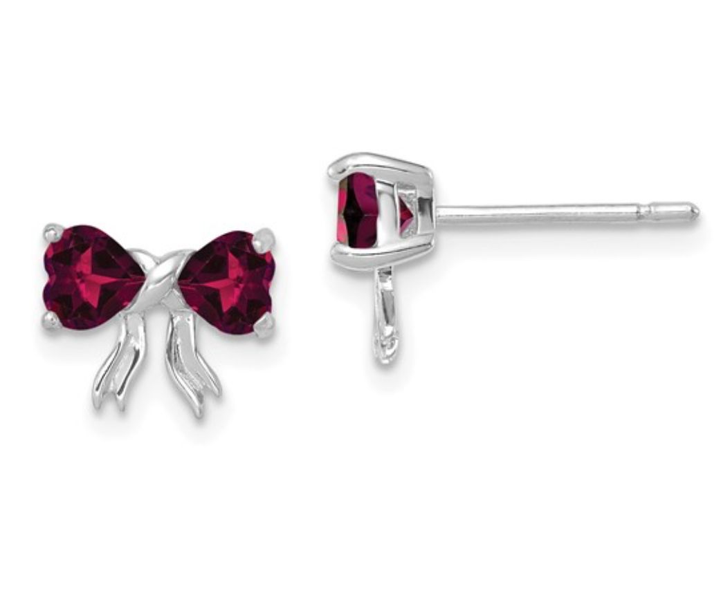 14k White Gold Polished Created Ruby Bow Post Earrings 14k White Gold Polished Created Ruby Bow Post Earrings